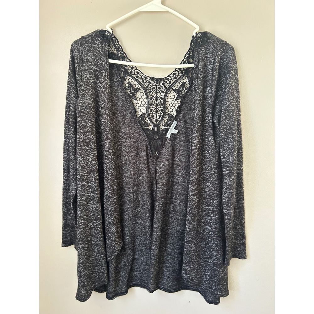 Y2K Charlotte Russe Black Grey Marled Lace Open Cardigan XS Whimsigoth Grunge